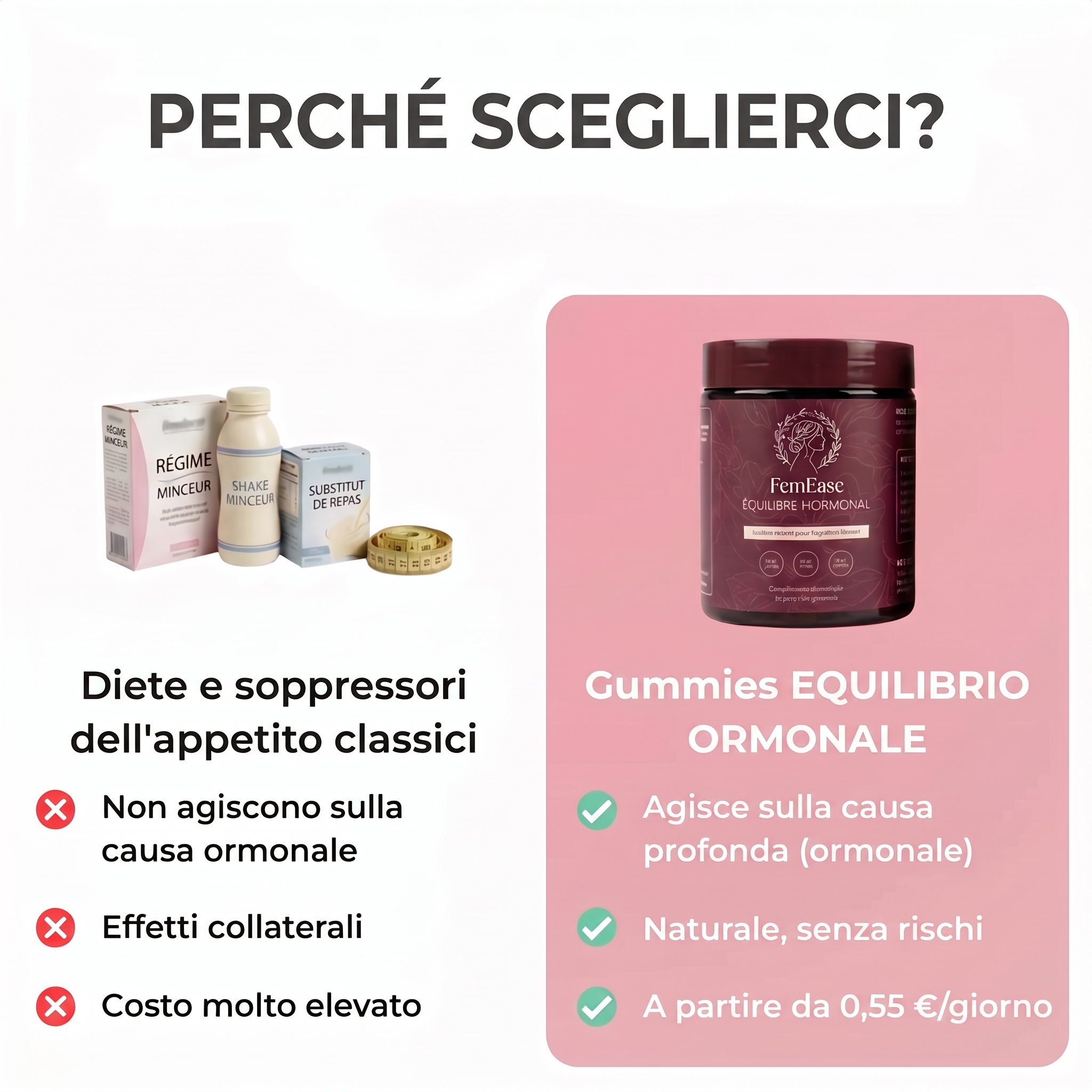 Perché sceglierci — confronto con diete e soppressori dell'appetito classici